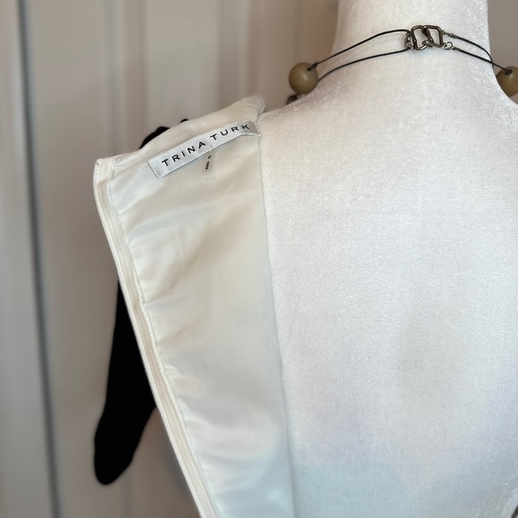 Trina Turk Womens Knit Color Block Short Sleeve Sheath Dress White Black Size 0 - Picture 6 of 11